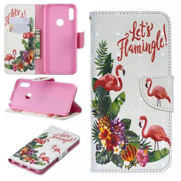 Huawei Y6 2019 Plånboksetui PU-skinn Motiv Flamingos