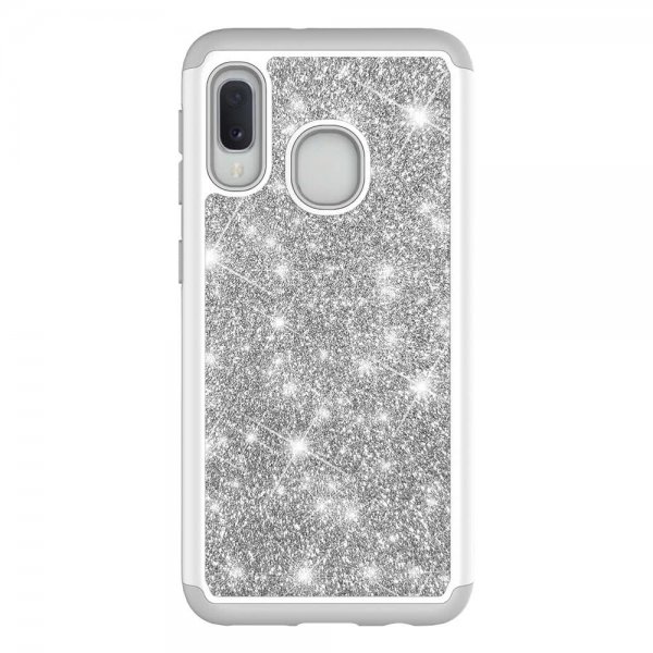 Samsung Galaxy A20E Deksel HardPlast TPU Glitter Sølv