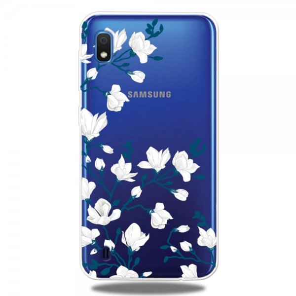 Samsung Galaxy A10 Deksel TPU Motiv Hvit Blomma Transparent