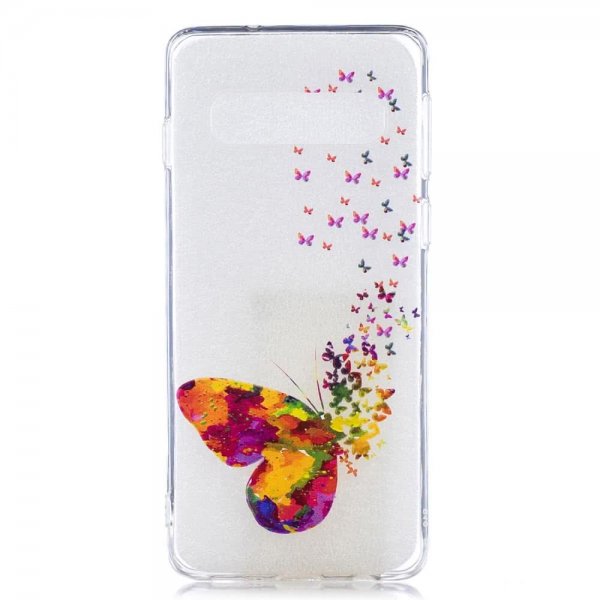 Samsung Galaxy S10 Plus Deksel TPU Transparent Motiv Färgrika Fjärilar