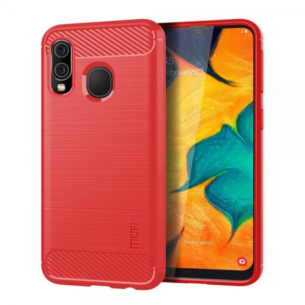 Samsung Galaxy A40 Deksel Børstet Karbonfibertekstur TPU Rød