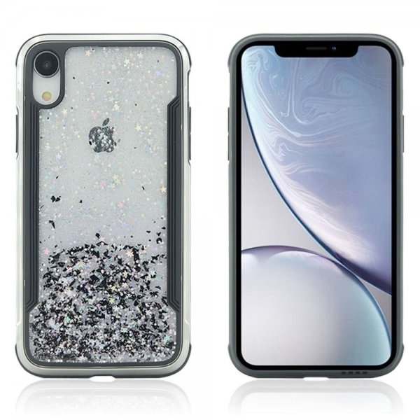 iPhone Xr Deksel Hardplast Transparent Glitter Svart