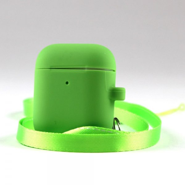 AirPods (1/2) Deksel i Silikon Grønn Med Nylonhalsband