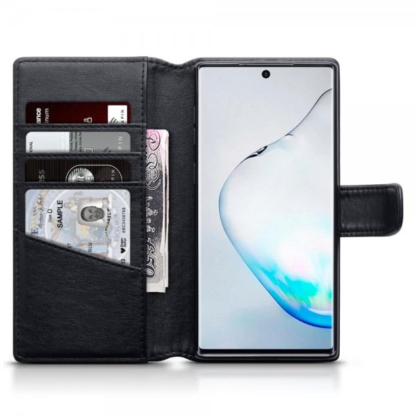 Samsung Galaxy Note 10 Plus PlånboksEtui Ekte Skinn Svart