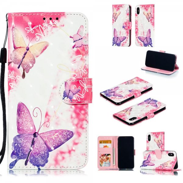 iPhone X/Xs PlånboksEtui Kortlomme Motiv Eleganta Fjärilar