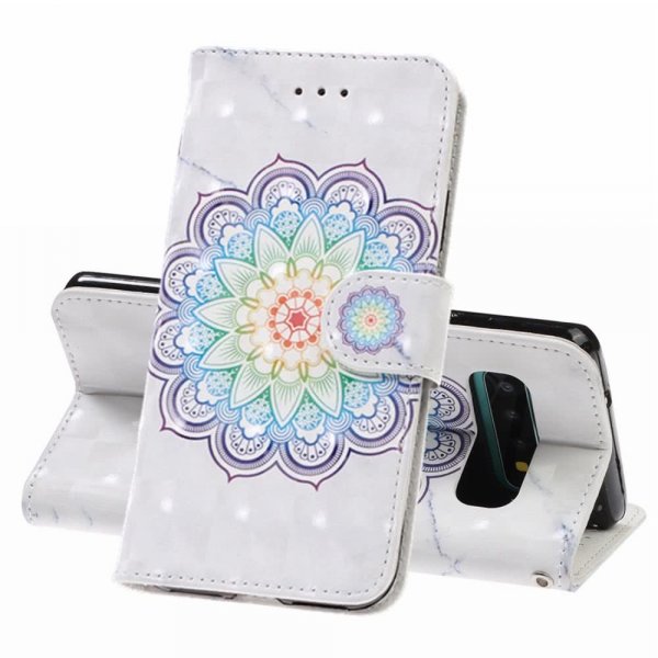 Samsung Galaxy S10 Plånboksetui Kortlomme Motiv Färgglad Mandala på Hvitt