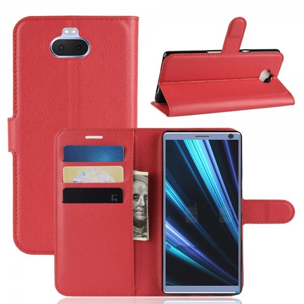 Sony Xperia 10 Plus Plånboksetui Litchi PU-skinn Rød