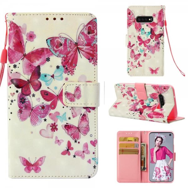 Samsung Galaxy S10E PlånboksEtui PU-skinn Motiv Fjärilar och Blommor