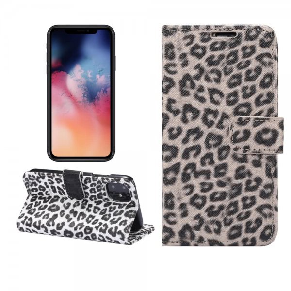 iPhone 11 Plånboksetui Kortlomme Leopardmønster Ljusbrun