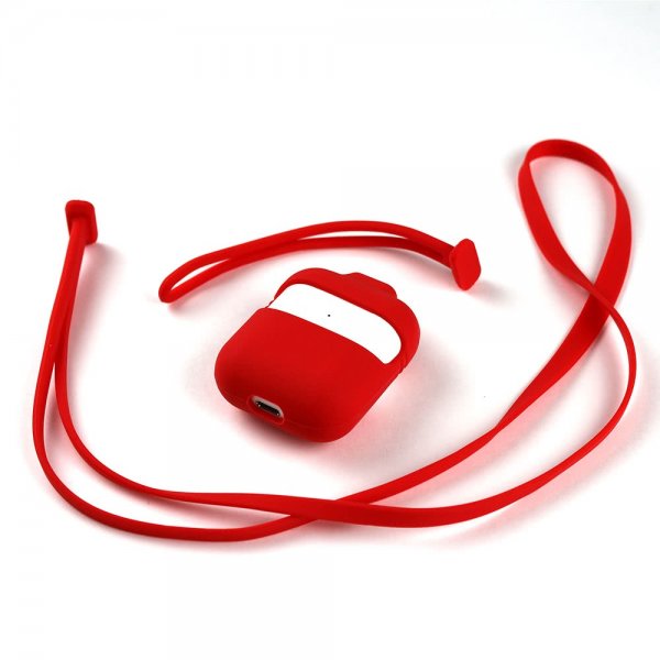 AirPods (1/2) Deksel i Silikon Rød Med Halsband