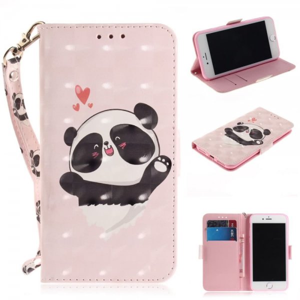 iPhone 7/8/SE Plånboksetui Motiv Panda och Hjärtan