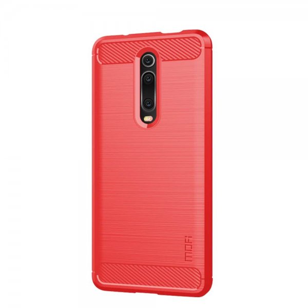 Xiaomi Mi 9T Deksel TPU Børstet Karbonfibertekstur Rød