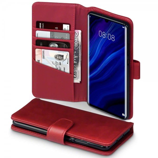Huawei P30 Pro Plånboksetui Kortlomme Ekte Skinn Rød