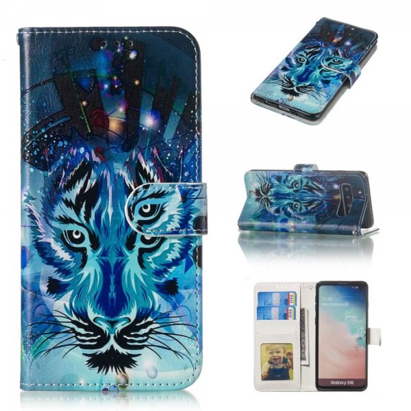 Samsung Galaxy S10 Plånboksetui Kortlomme Motiv Blå Tiger