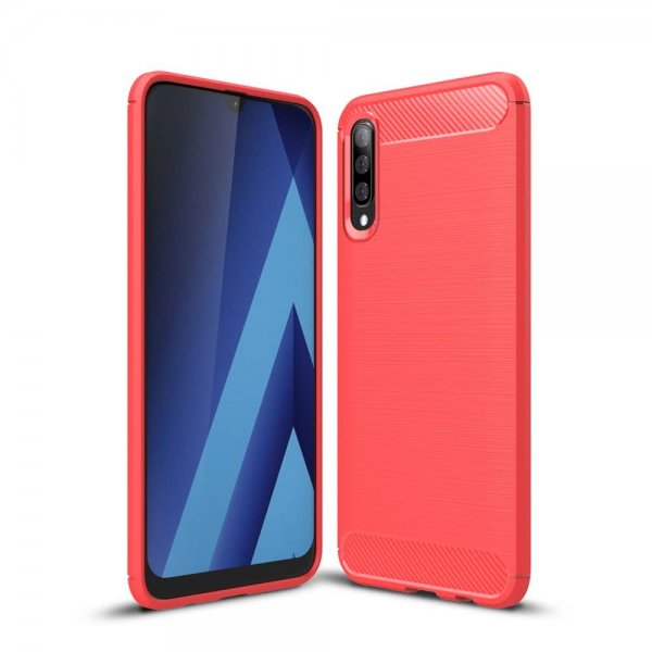 Samsung Galaxy A50 Deksel Børstet Karbonfibertekstur TPU Rød