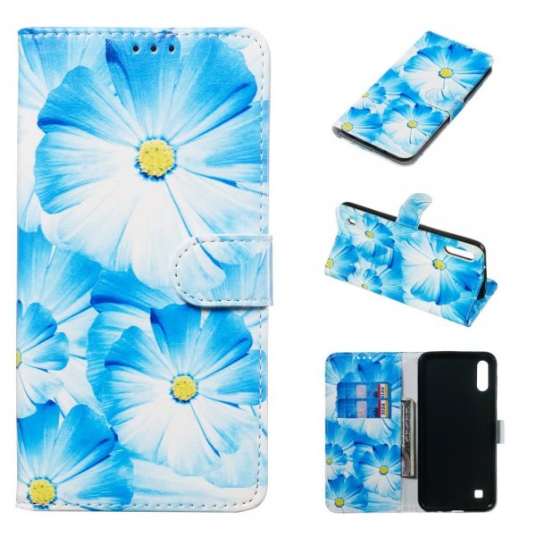 Samsung Galaxy A10 Plånboksetui Kortlomme Motiv Ljusblåa Blommor