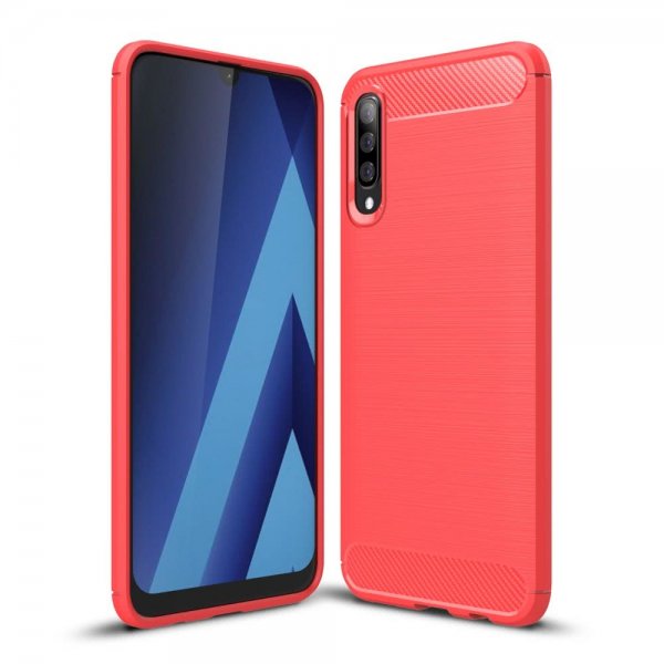 Samsung Galaxy A70 MobilDeksel TPU Karbonfibertekstur Rød