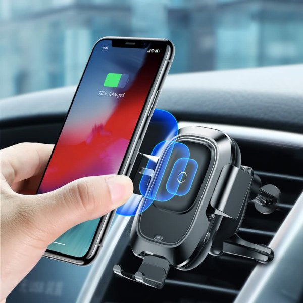 Intelligent Sensing Mobilholder til bil med Trådløs QI Laddning Svart