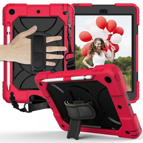 iPad 10.2 Deksel med Håndgrep og Stropp Rød