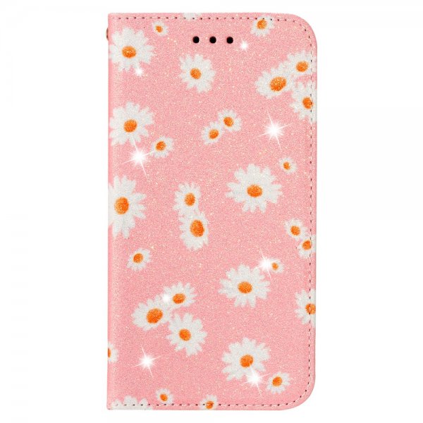 iPhone 11 Etui Glitter Blomstermønster Rosa