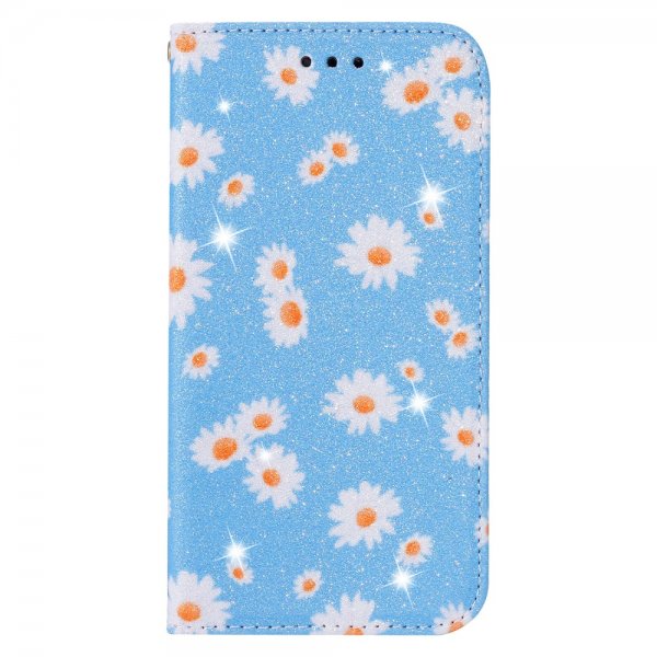 iPhone 11 Pro Etui Glitter Blomstermønster Blå