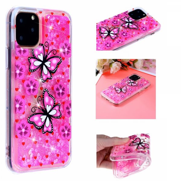 iPhone 11 Pro Deksel Glitter Motiv Rosa Fjärilar och Blommor