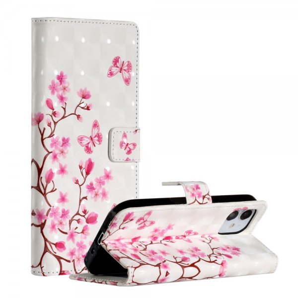 iPhone 12 Mini Etui Motiv Rosa Blommor och Fjärilar
