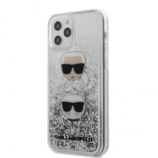 iPhone 12/iPhone 12 Pro Deksel Liquid Glitter Karl & Choupette Sølv