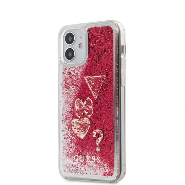 iPhone 12 Mini Deksel Liquid Glitter Charms Raspberry