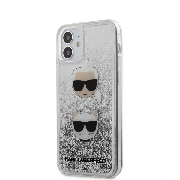 iPhone 12 Mini Deksel Liquid Glitter Karl & Choupette Sølv