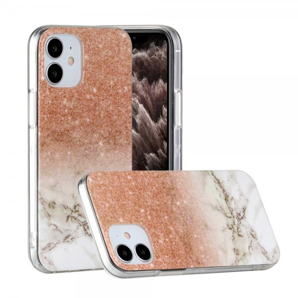 iPhone 12 Mini Deksel Marmor Gull Glitter Hvit