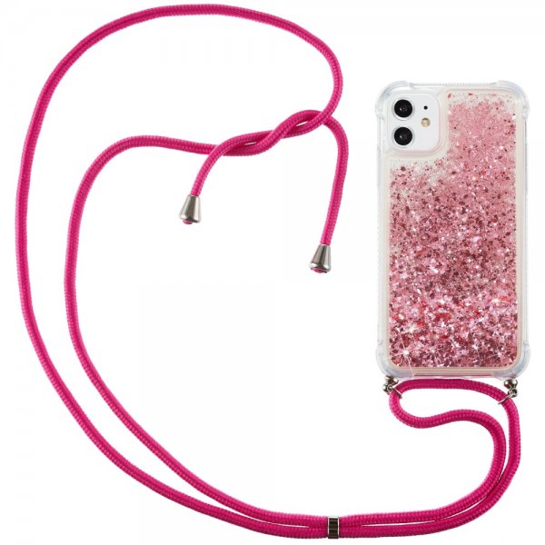 iPhone 12 Mini Deksel med Stropp Glitter Rosegull