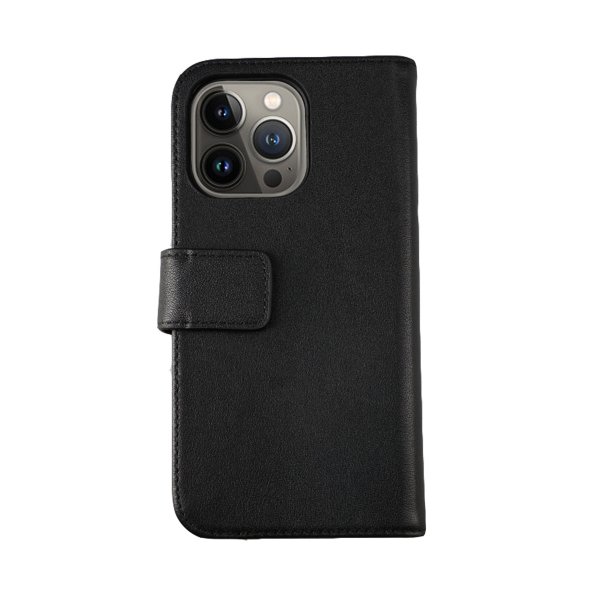 iPhone 12/iPhone 12 Pro Etui Ekte skinn Kortlommer Svart