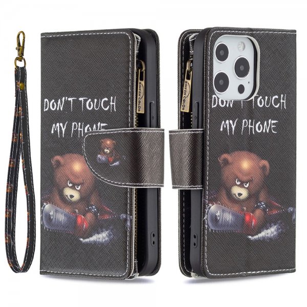iPhone 13/iPhone 13 Pro Etui med Glidelås Motiv Don't Touch My Phone Motorsag