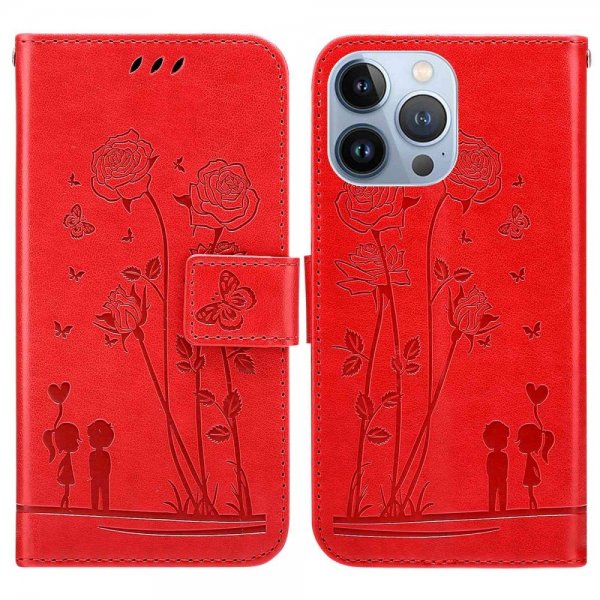 iPhone 13 Pro Etui Blomstermønster Rød