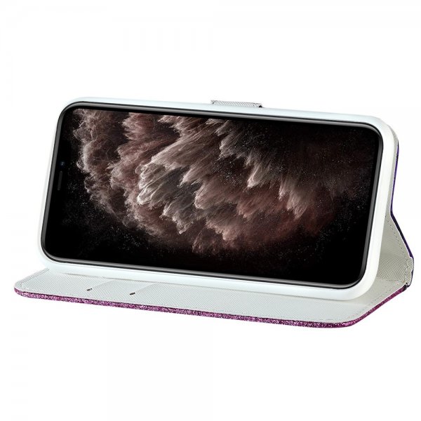 iPhone 13 Pro Etui Krokodillemønster Glitter Lilla