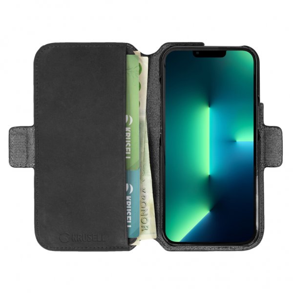 iPhone 13 Pro Max Etui Leather PhoneWallet Svart