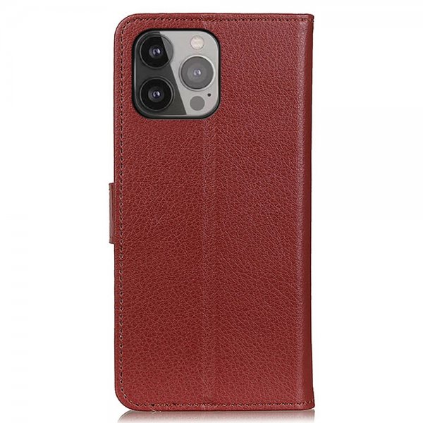 iPhone 13 Pro Max Etui Litchi Brun