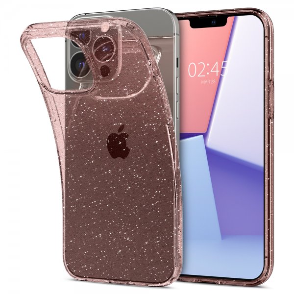 iPhone 13 Pro Max Deksel Liquid Crystal Glitter Rose Quartz