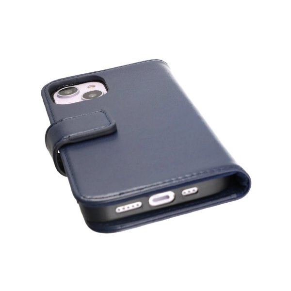 iPhone 14 Etui Ekte skinn Kortlommer Blå
