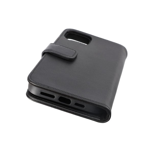 iPhone 14 Etui Ekte skinn Kortlommer Svart