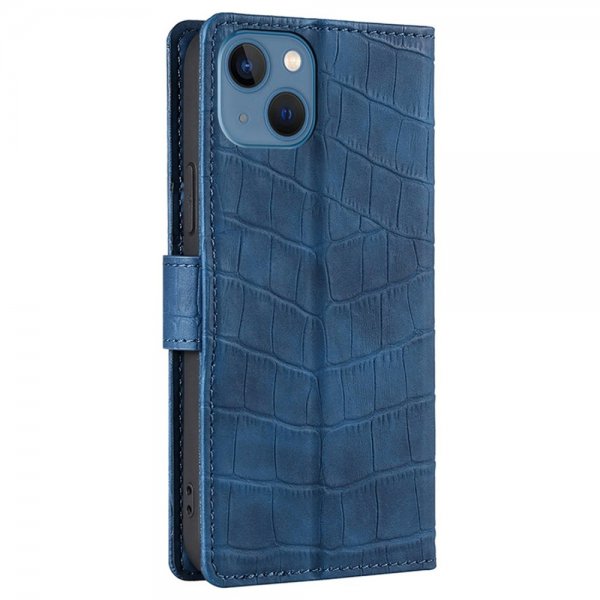 iPhone 14 Plus Etui Krokodillemønster Blå