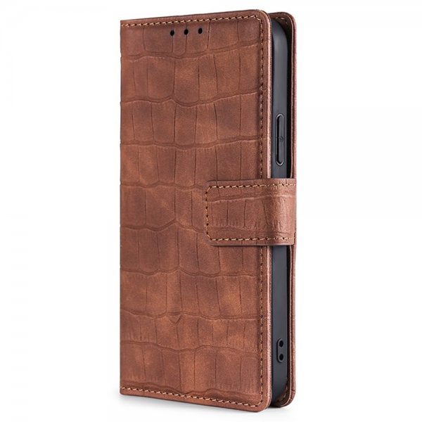 iPhone 14 Plus Etui Krokodillemønster Brun