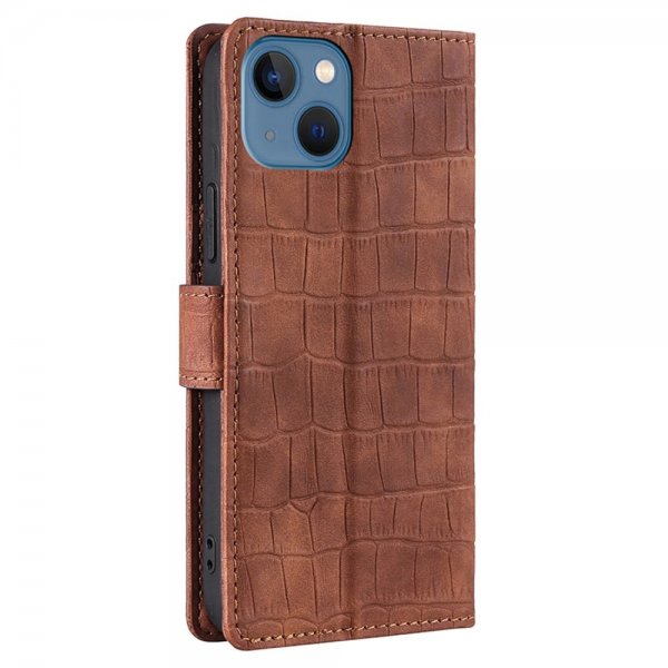 iPhone 14 Plus Etui Krokodillemønster Brun