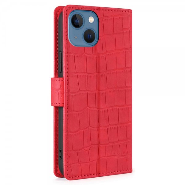 iPhone 14 Plus Etui Krokodillemønster Rød