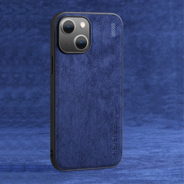 iPhone 14 Plus Deksel Semsket skinn tekstur Blå