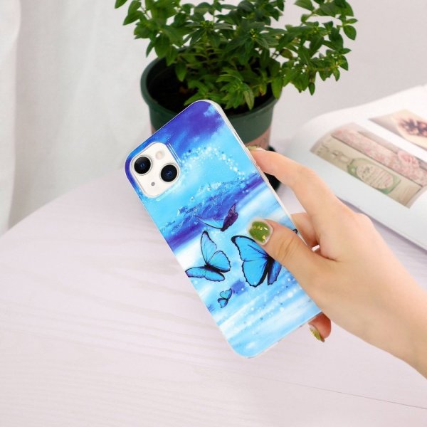 iPhone 14 Plus Deksel Motiv Blåa Sommerfugler