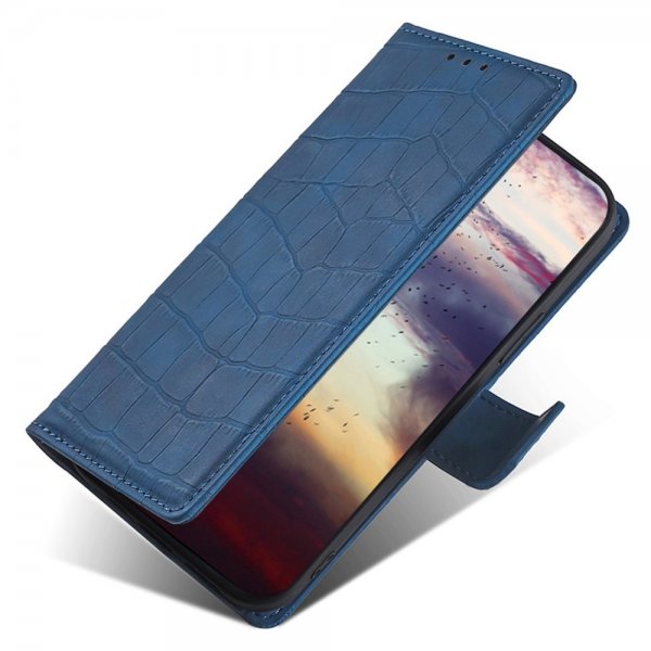 iPhone 14 Pro Etui Krokodillemønster Blå