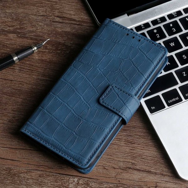 iPhone 14 Pro Etui Krokodillemønster Blå