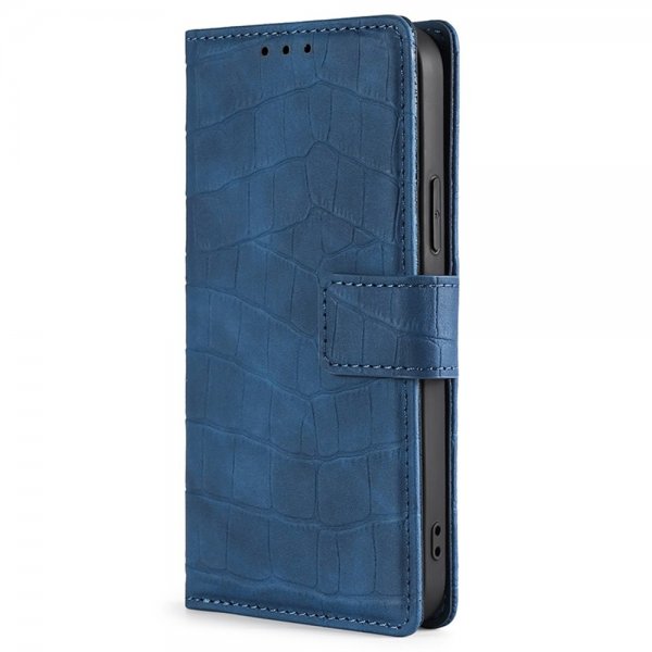 iPhone 14 Pro Etui Krokodillemønster Blå